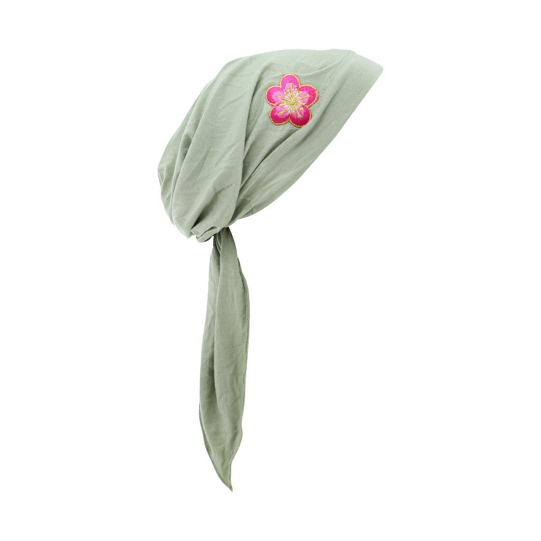 Pretied Headscarf Chemo Cap Modesty Scarf with Pink and Gold Flower