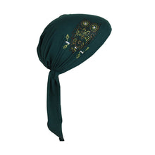 Load image into Gallery viewer, Owl Applique on Child&#39;s Pretied Head Scarf Cancer Cap