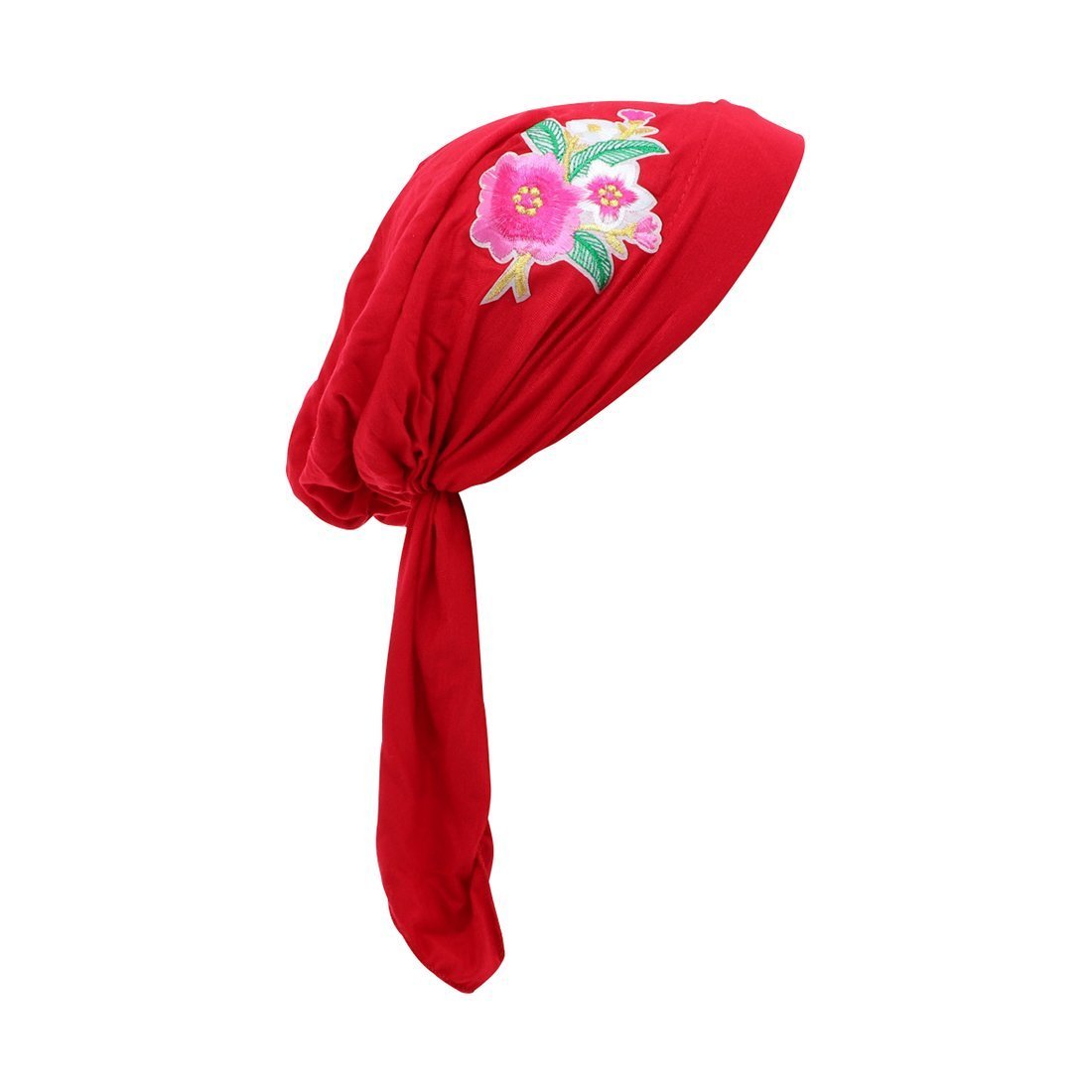 Pretied Headscarf Chemo Cap Modesty with Pink Flower Bouquet