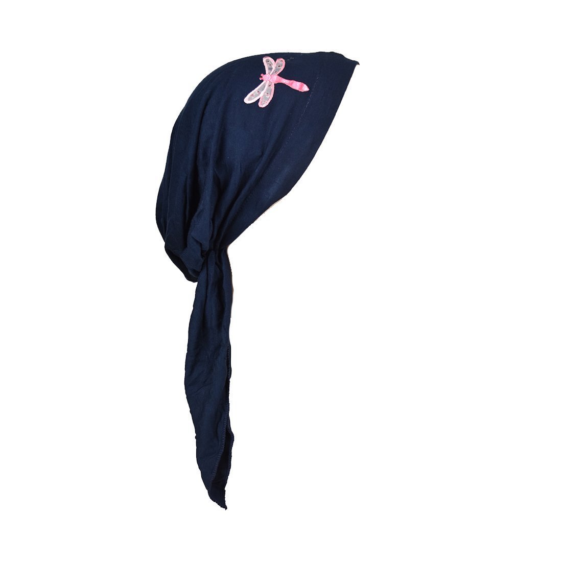 Pretied Bandana Cancer Scarf with Light Pink Dragonfly