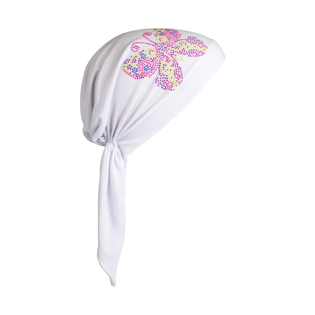 Kids Pretied Head Scarf with Bright Neon Butterfly Studs