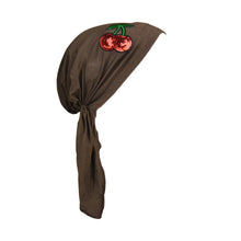 Load image into Gallery viewer, Sequin Cherries Applique on Child&#39;s Pretied Head Scarf Cancer Cap