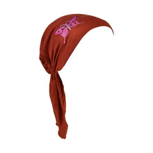 Load image into Gallery viewer, Sequin Butterfly Applique on Child&#39;s Pretied Head Scarf Cancer Cap