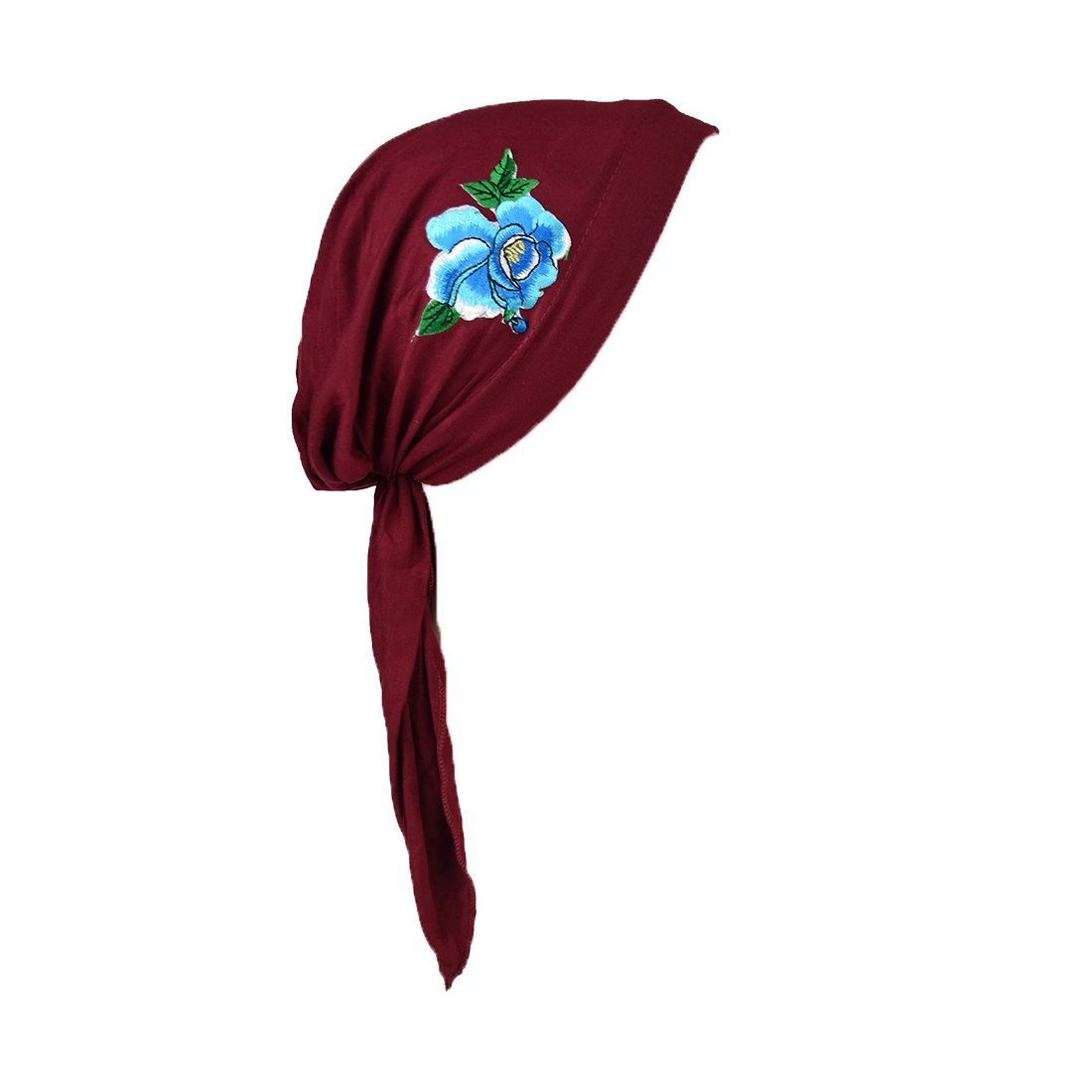 Pretied Bandana Cancer Hat Modesty Scarf with Blue Flower with Leaves