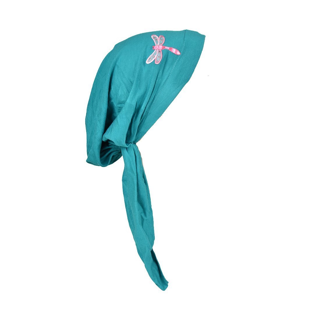 Pretied Bandana Cancer Scarf with Light Pink Dragonfly