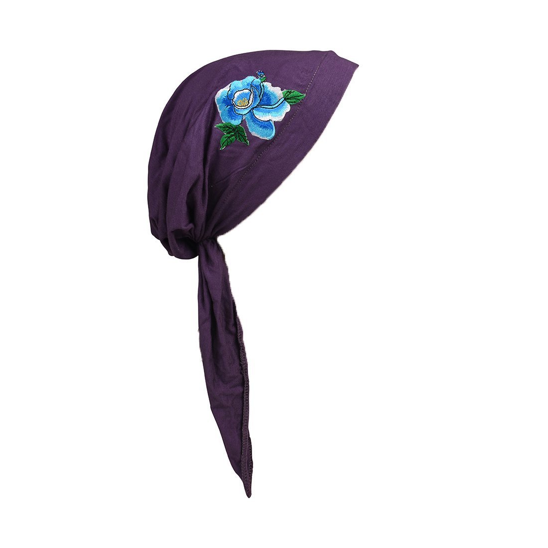 Pretied Bandana Cancer Hat Modesty Scarf with Blue Flower with Leaves