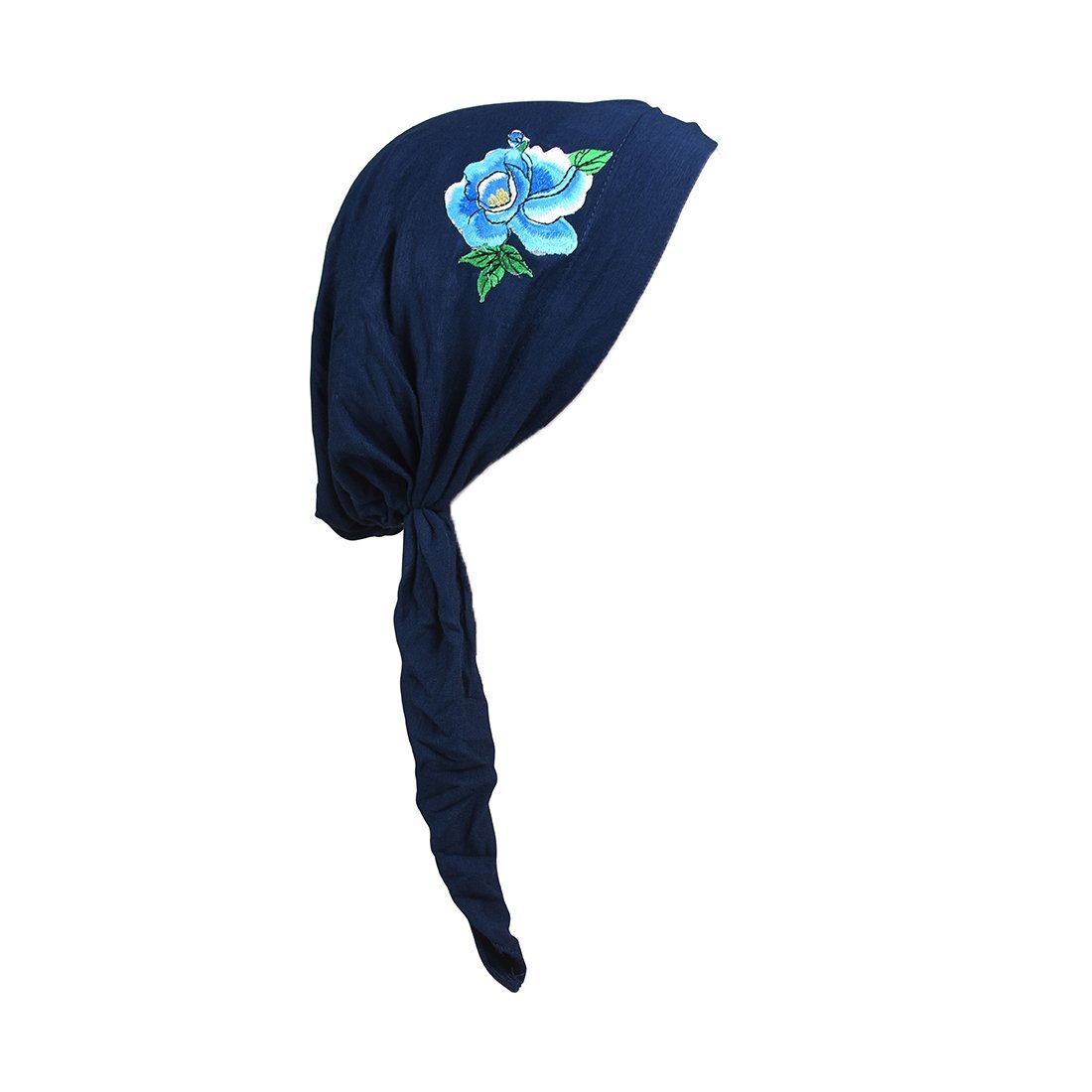 Pretied Bandana Cancer Hat Modesty Scarf with Blue Flower with Leaves