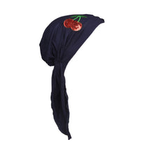 Load image into Gallery viewer, Sequin Cherries Applique on Child&#39;s Pretied Head Scarf Cancer Cap