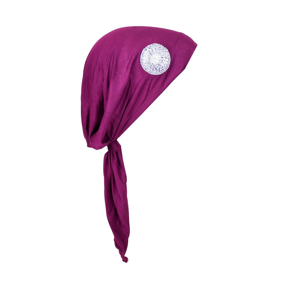 Pre Tied Bandana Turban Chemo Head Scarf with Lavender Bead Circle