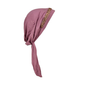 Pretied Headscarf Chemo Cap Modesty with Band of Rose Gems