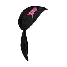 Load image into Gallery viewer, Sequin Butterfly Applique on Child&#39;s Pretied Head Scarf Cancer Cap