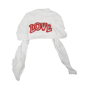 Sequin Love Applique on Child's Pretied Head Scarf Cancer Cap