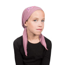 Load image into Gallery viewer, Pink Angel Applique on Child&#39;s Pretied Head Scarf Cancer Cap