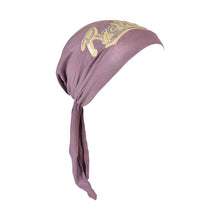 Load image into Gallery viewer, Sequin Pretty Applique on Child&#39;s Pretied Head Scarf Cancer Cap