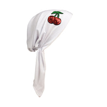 Load image into Gallery viewer, Sequin Cherries Applique on Child&#39;s Pretied Head Scarf Cancer Cap