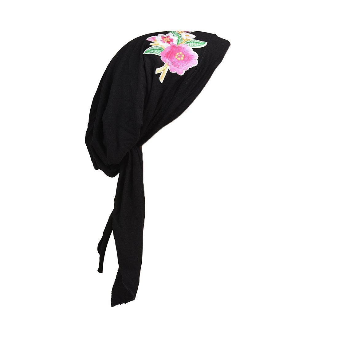 Pretied Headscarf Chemo Cap Modesty with Pink Flower Bouquet