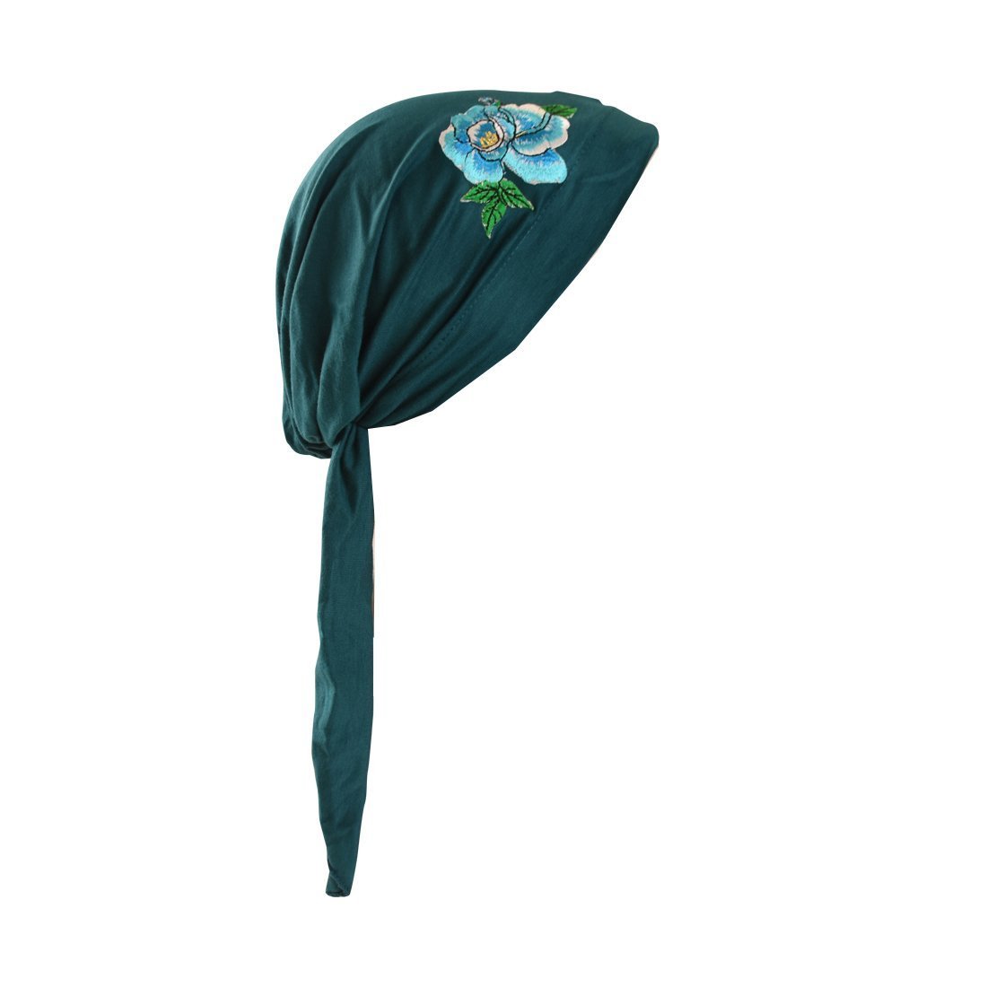 Pretied Bandana Cancer Hat Modesty Scarf with Blue Flower with Leaves