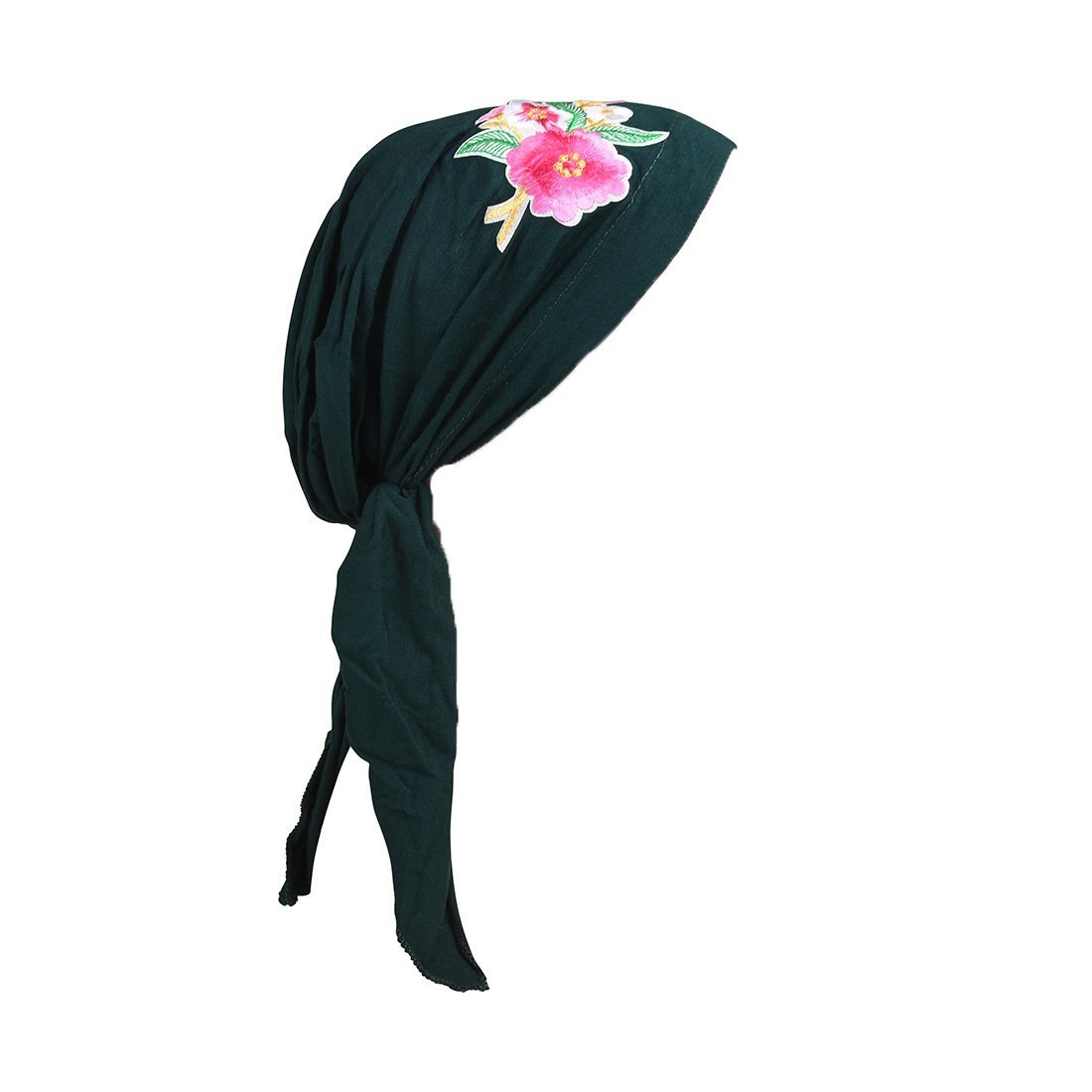 Pretied Headscarf Chemo Cap Modesty with Pink Flower Bouquet