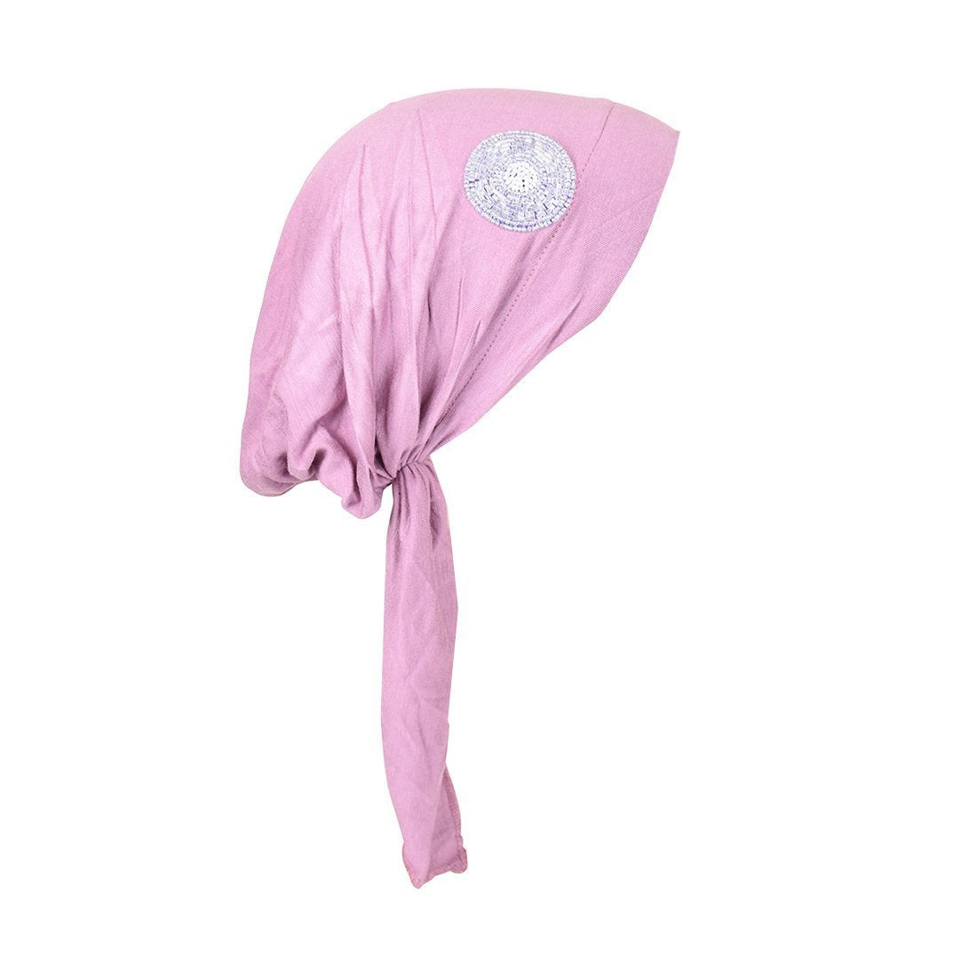 Pre Tied Bandana Turban Chemo Head Scarf with Lavender Bead Circle