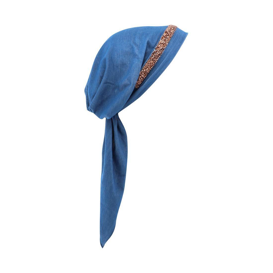 Pretied Headscarf Chemo Cap Modesty with Rose Gem Band