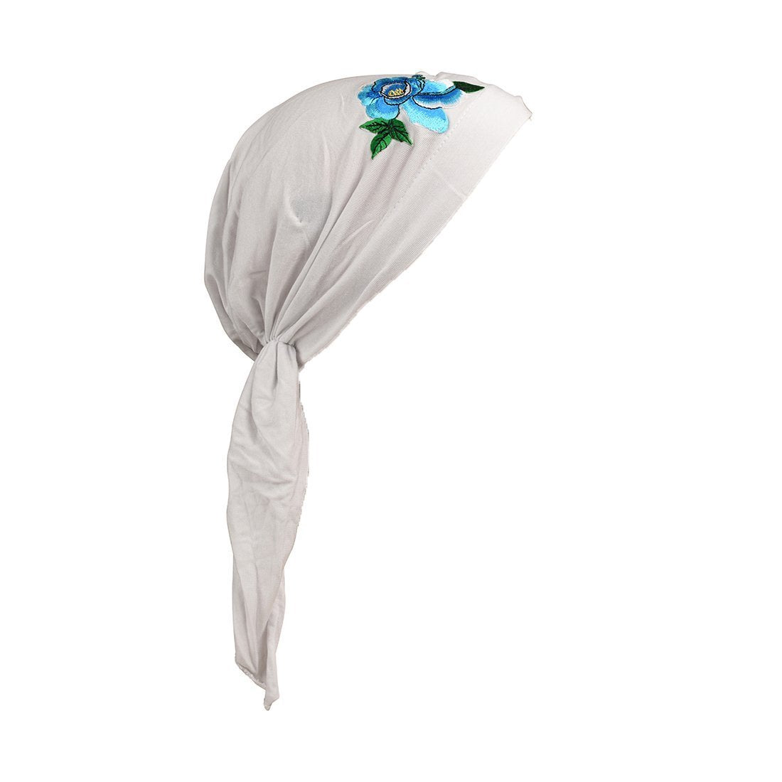 Pretied Bandana Cancer Hat Modesty Scarf with Blue Flower with Leaves