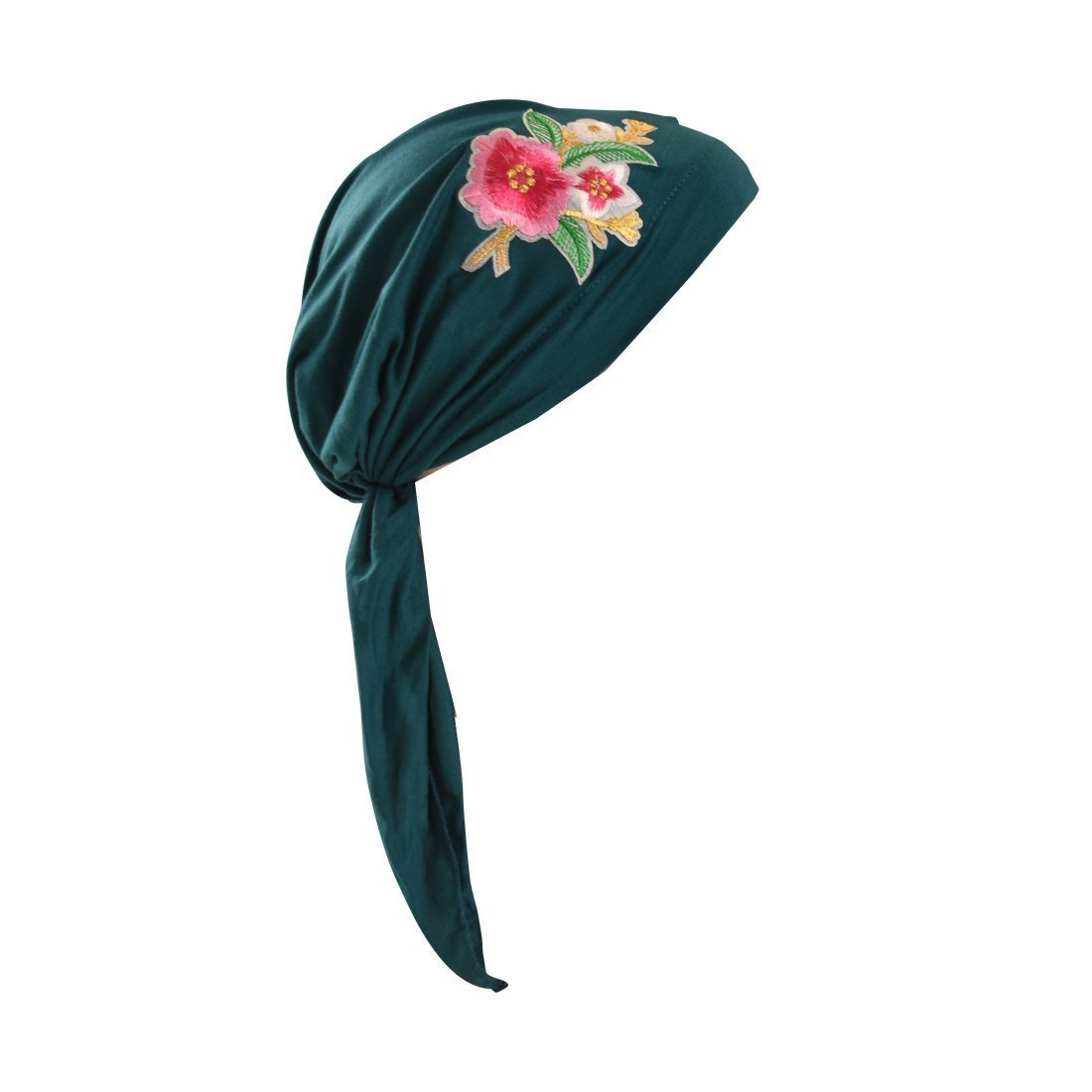 Pretied Headscarf Chemo Cap Modesty with Pink Flower Bouquet