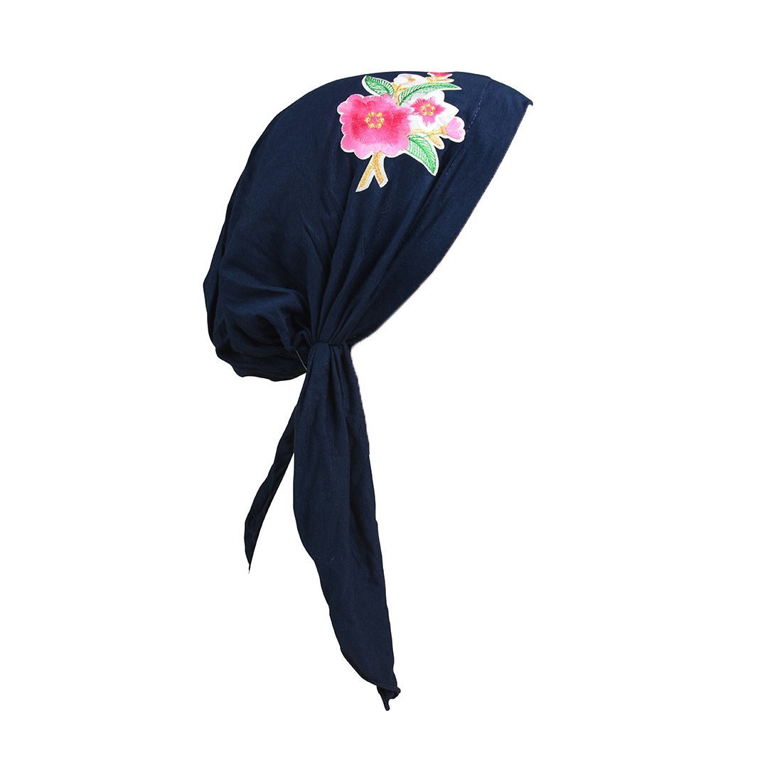 Pretied Headscarf Chemo Cap Modesty with Pink Flower Bouquet