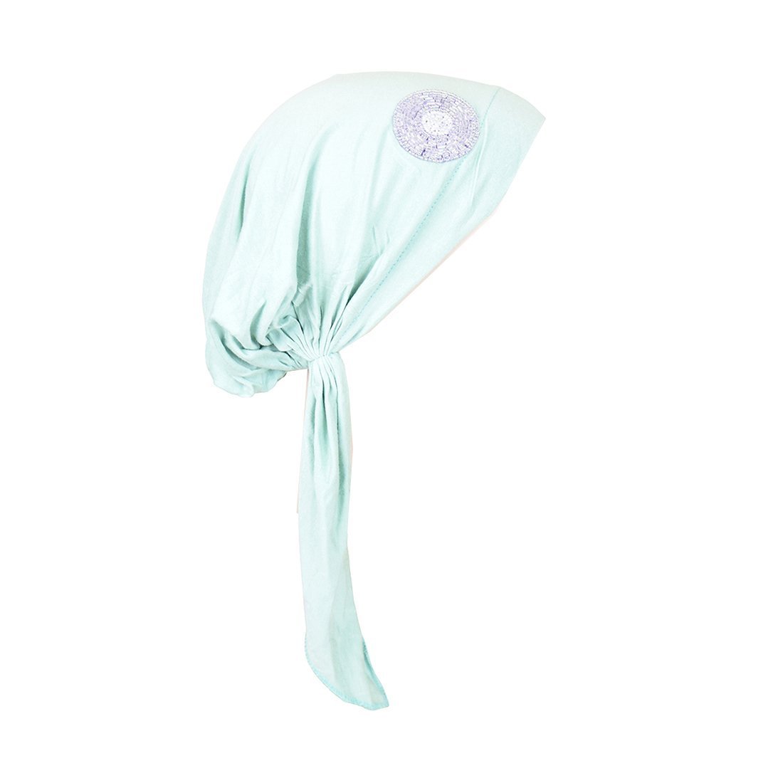 Pre Tied Bandana Turban Chemo Head Scarf with Lavender Bead Circle