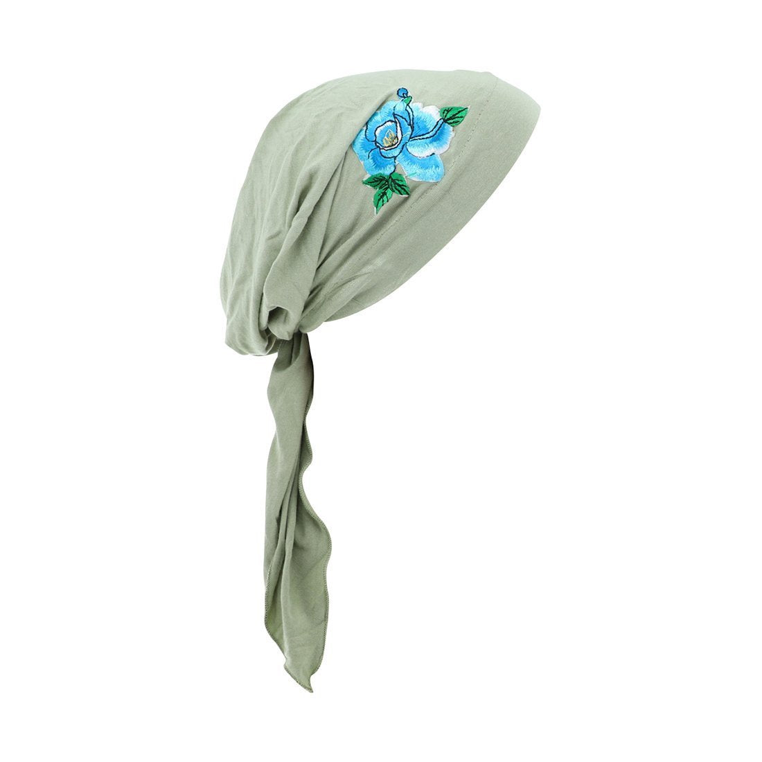 Pretied Bandana Cancer Hat Modesty Scarf with Blue Flower with Leaves