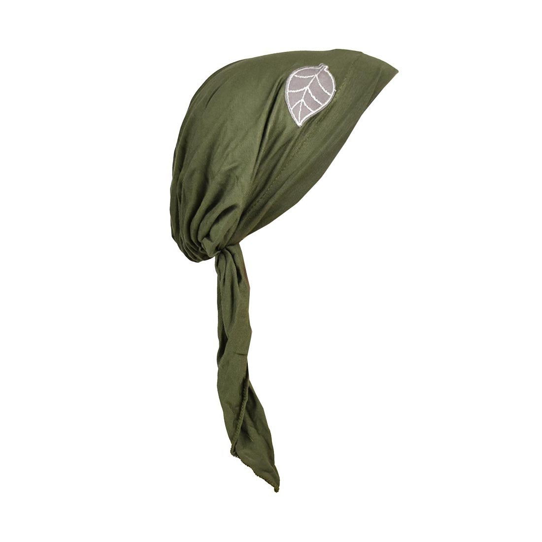 Pretied Head Scarf with Grey Leaf Chemo Cap Headwear