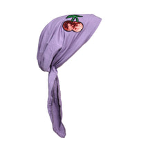 Load image into Gallery viewer, Sequin Cherries Applique on Child&#39;s Pretied Head Scarf Cancer Cap