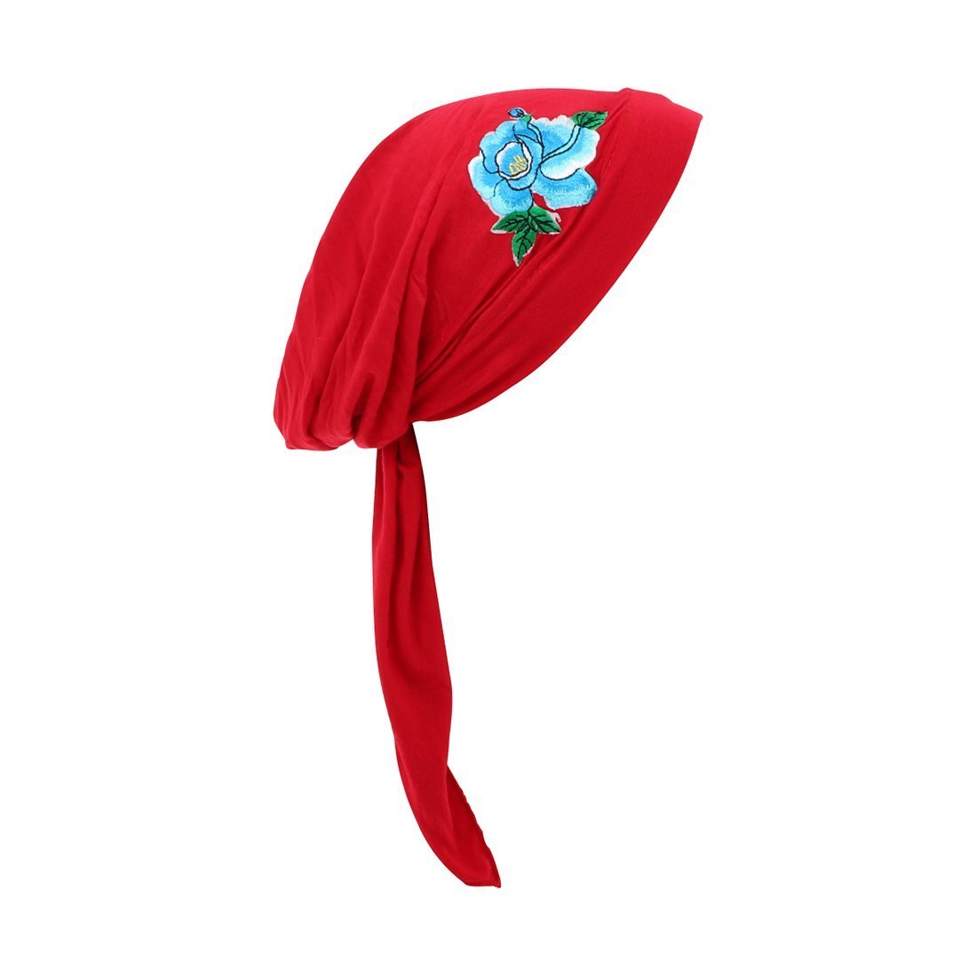 Pretied Bandana Cancer Hat Modesty Scarf with Blue Flower with Leaves