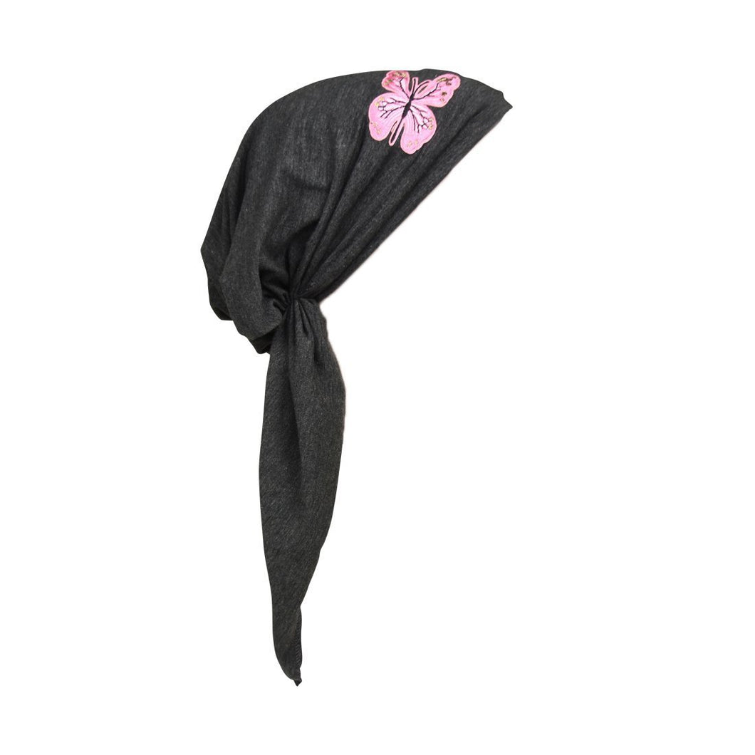 Pre Tied Headscarf Chemo Cap Headwear with Pink Butterfly