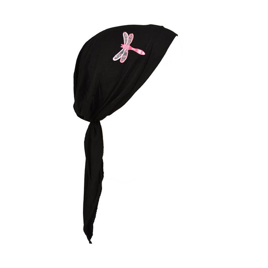 Pretied Bandana Cancer Scarf with Light Pink Dragonfly