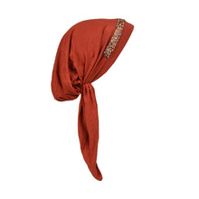 Load image into Gallery viewer, Pretied Headscarf Chemo Cap Modesty with Rose Gem Band