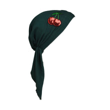 Load image into Gallery viewer, Sequin Cherries Applique on Child&#39;s Pretied Head Scarf Cancer Cap