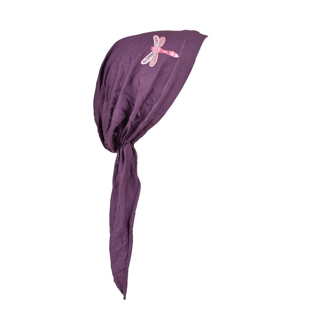 Pretied Bandana Cancer Scarf with Light Pink Dragonfly