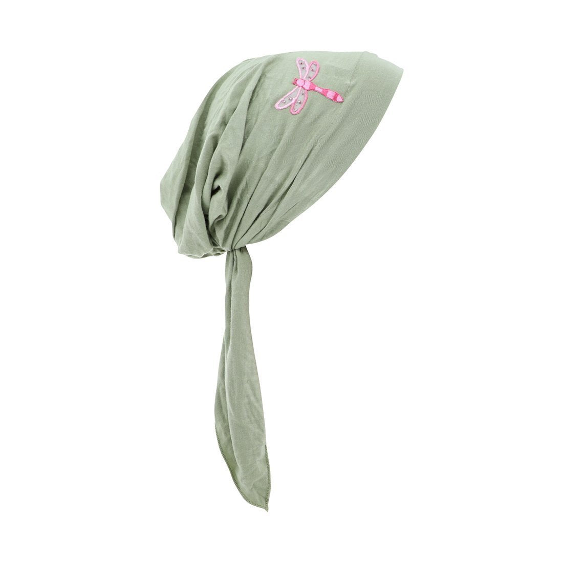 Pretied Bandana Cancer Scarf with Light Pink Dragonfly