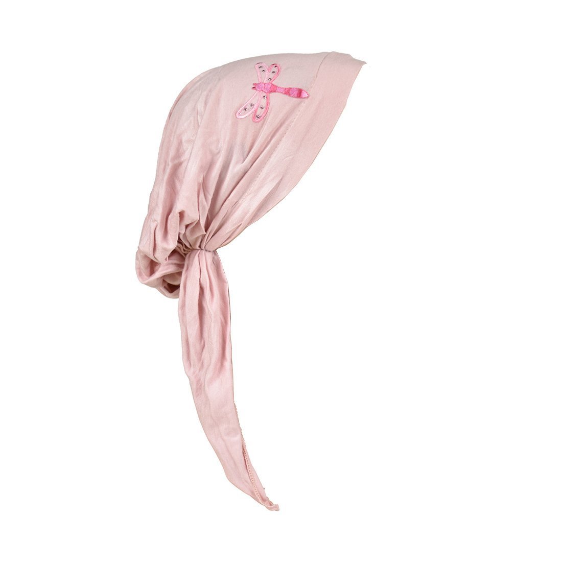 Pretied Bandana Cancer Scarf with Light Pink Dragonfly