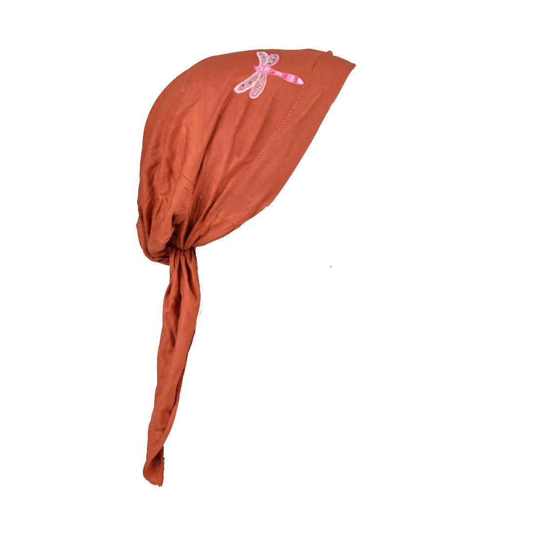 Pretied Bandana Cancer Scarf with Light Pink Dragonfly