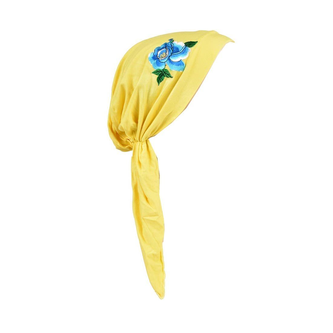 Pretied Bandana Cancer Hat Modesty Scarf with Blue Flower with Leaves