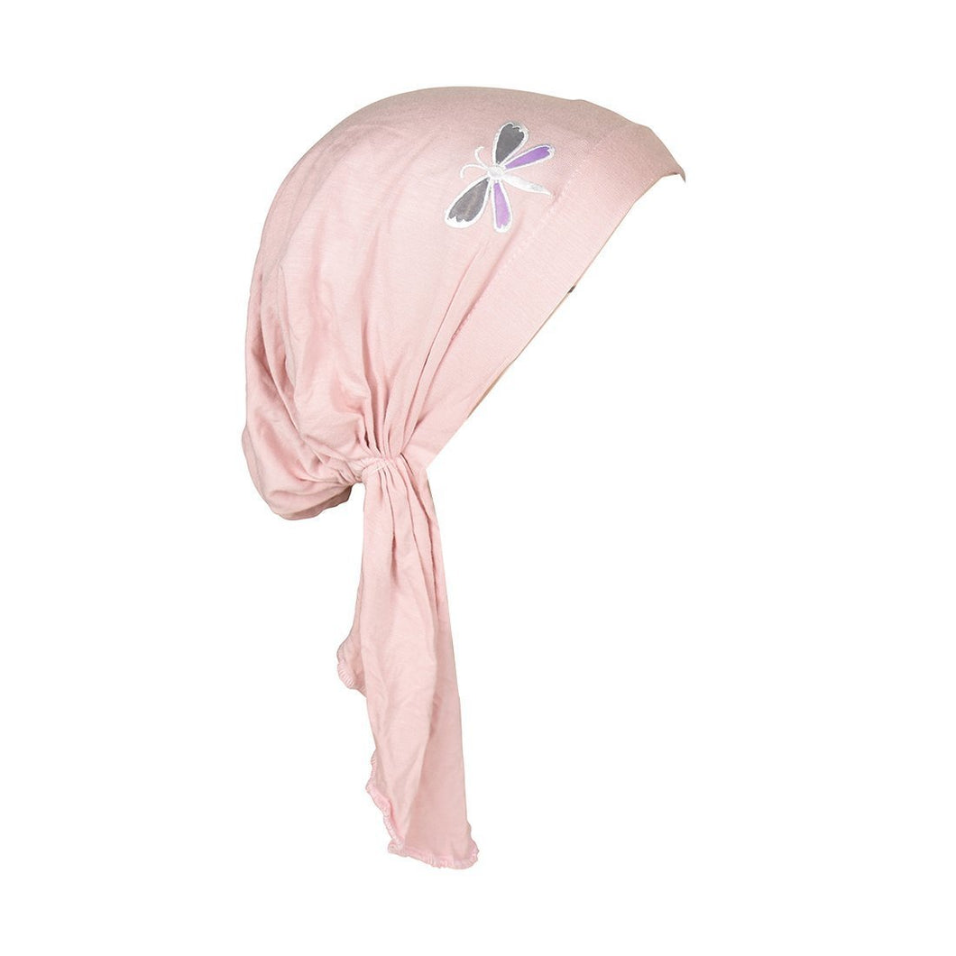 Pretied Head Scarf with Dragonfly Applique Chemo Cap Modesty