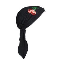 Load image into Gallery viewer, Sequin Cherries Applique on Child&#39;s Pretied Head Scarf Cancer Cap