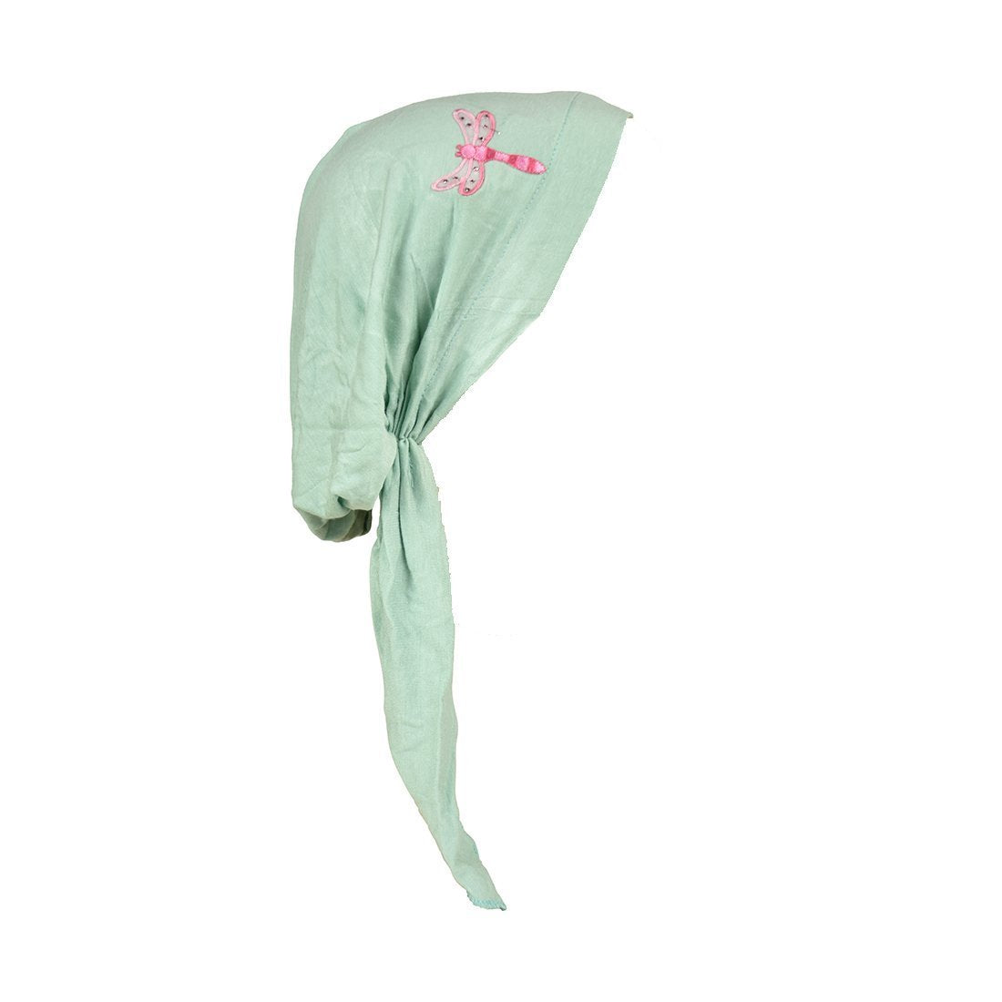 Pretied Bandana Cancer Scarf with Light Pink Dragonfly