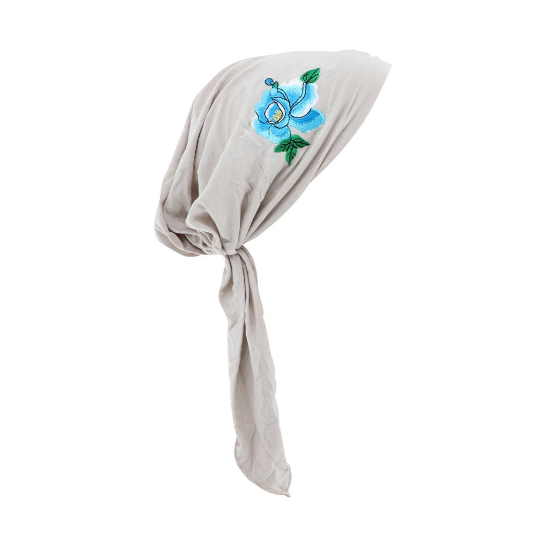 Pretied Bandana Cancer Hat Modesty Scarf with Blue Flower with Leaves