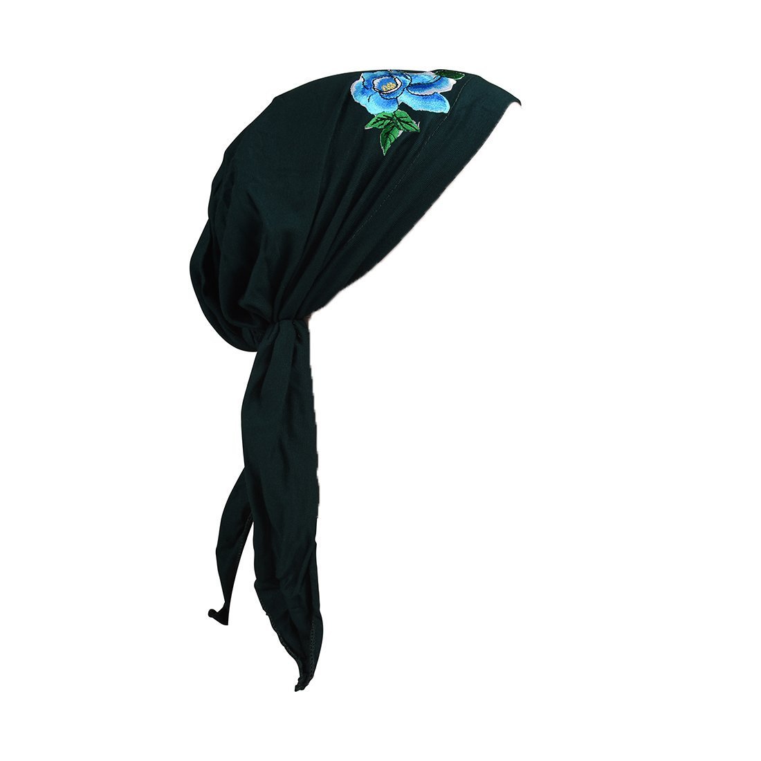 Pretied Bandana Cancer Hat Modesty Scarf with Blue Flower with Leaves