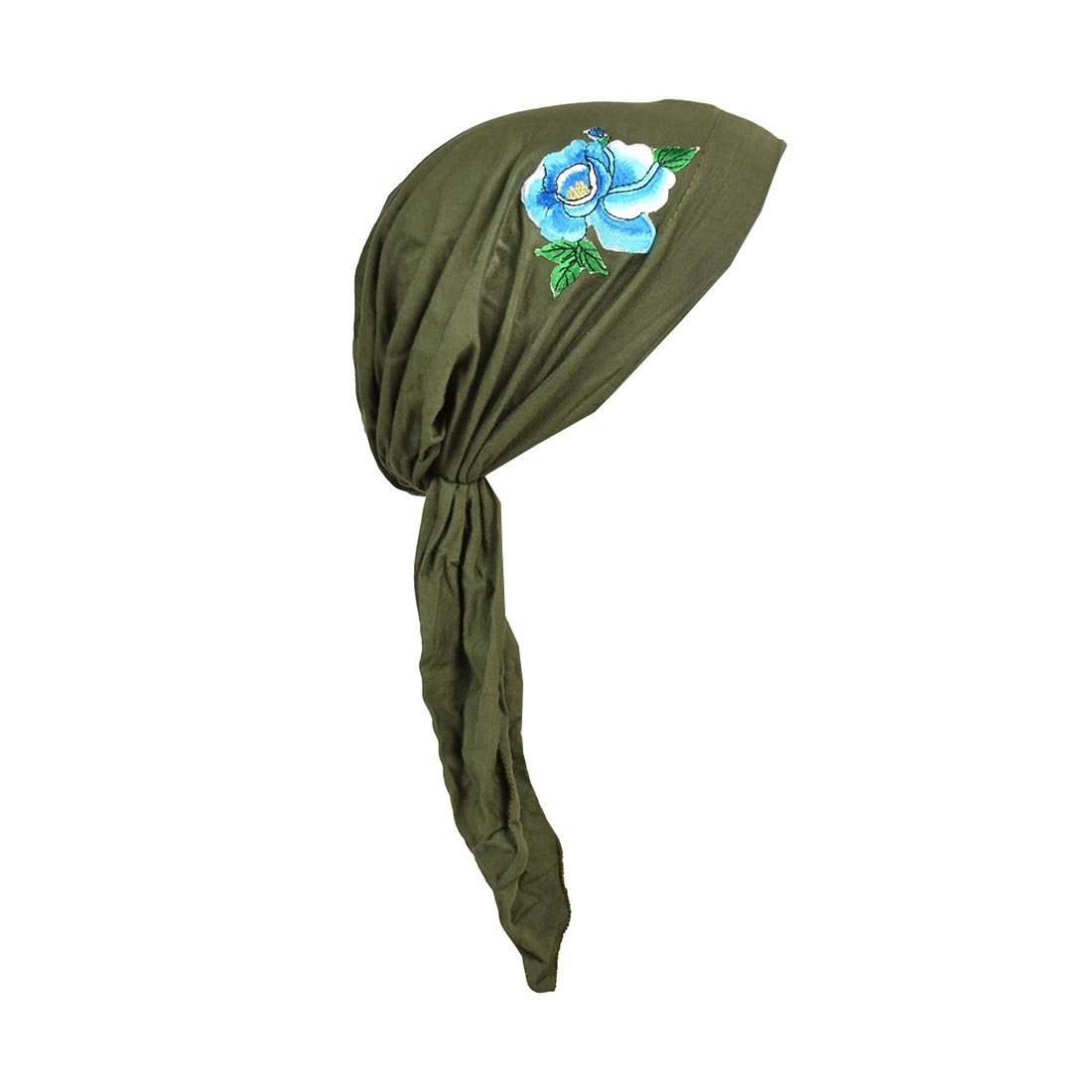 Pretied Bandana Cancer Hat Modesty Scarf with Blue Flower with Leaves