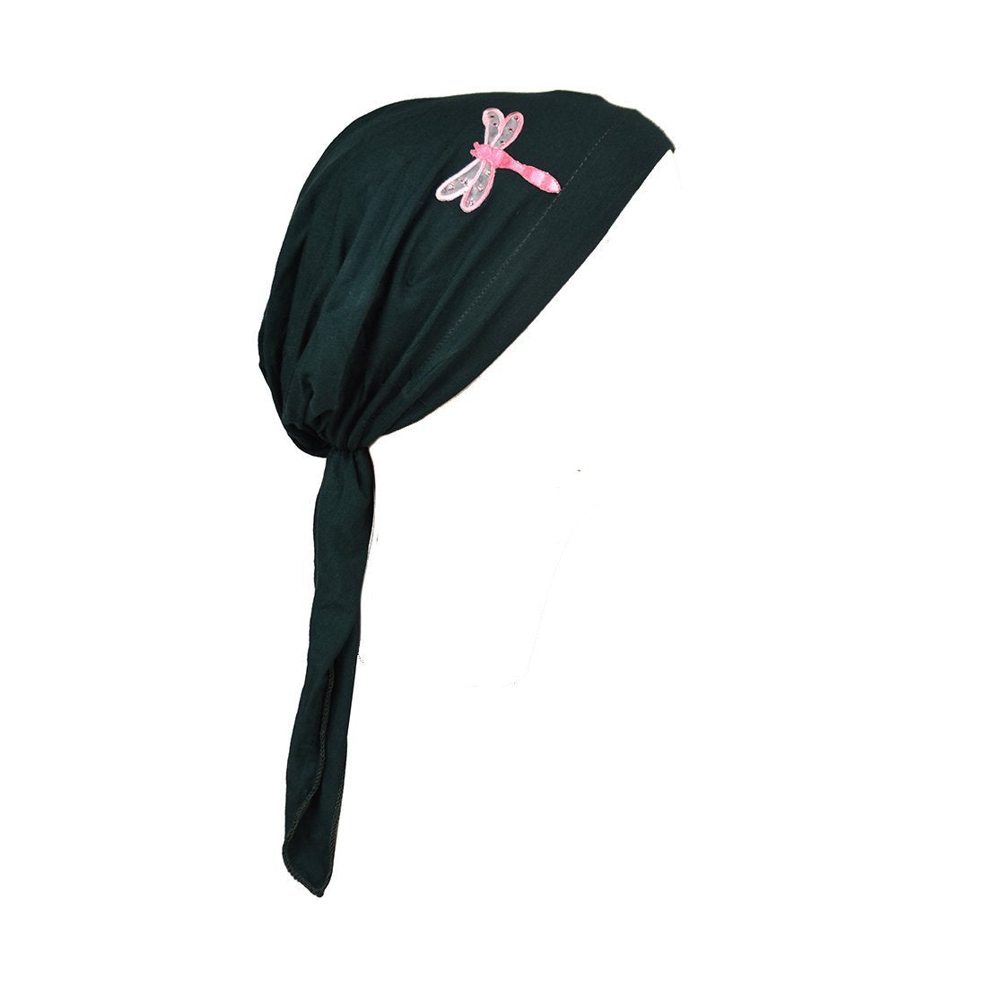 Pretied Bandana Cancer Scarf with Light Pink Dragonfly