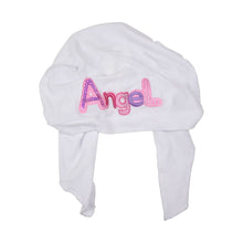 Load image into Gallery viewer, Pink Angel Applique on Child&#39;s Pretied Head Scarf Cancer Cap