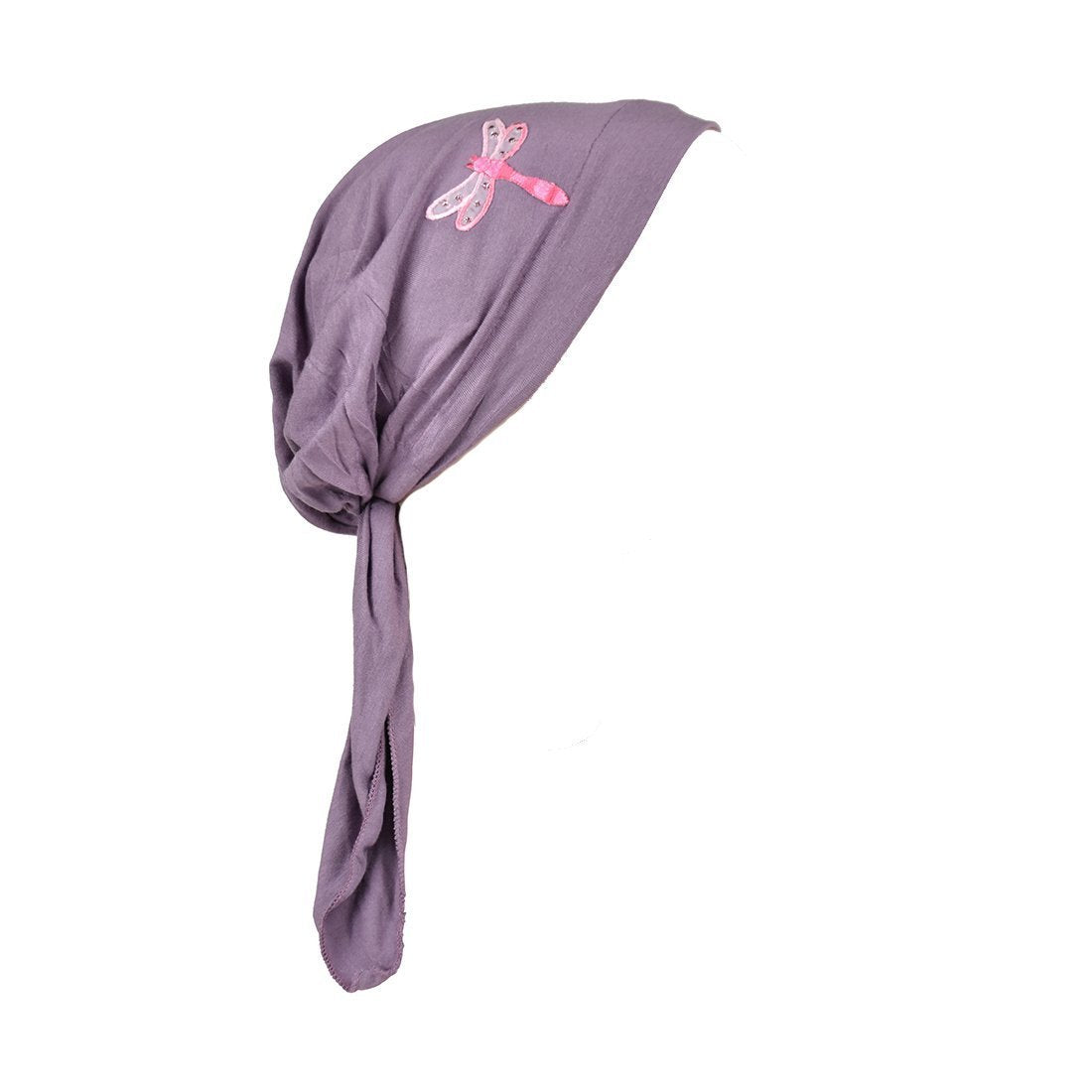 Pretied Bandana Cancer Scarf with Light Pink Dragonfly